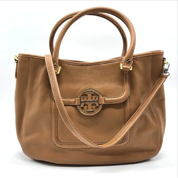 TORY BURCH Amanda Hand Bag Shoulder Bag Tote Bag Leather Camel Brown - Picture 2 of 13